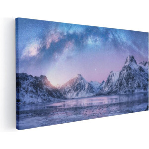 Artaza Canvas Schilderij Bergen - 100x50 cm - Wanddecoratie Melkweg - Muurdecoratie Winterlandschap - Schilderijen Op Canvas Sterrenhemel