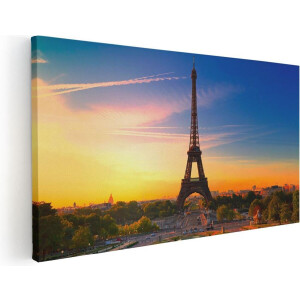 Artaza Canvas Schilderij Parijs - 120x60 cm - Groot - Wanddecoratie Eiffeltoren - Muurdecoratie Zonsondergang - Schilderijen Op Canvas Skyline