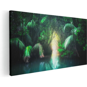 Artaza Canvas Schilderij Tropische Jungle Met Een Turquoise Meer - 120x60 - Groot - Foto Op Canvas - Canvas Print