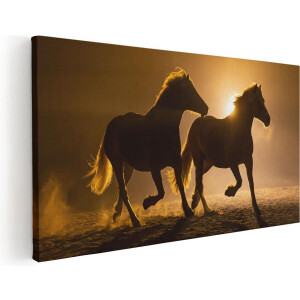 Artaza Canvas Schilderij Silhouet Van Twee Paarden - 60x30 - Foto Op Canvas - Canvas Print