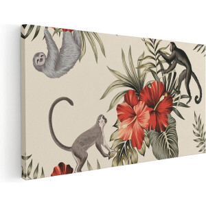 Artaza Canvas Schilderij Tropische Bloemen Met Apen Achtergrond - 40x20 - Klein - Foto Op Canvas - Canvas Print