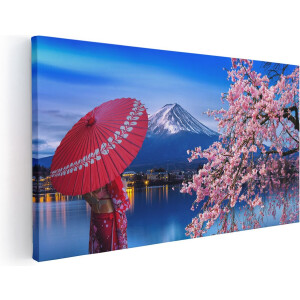 Artaza Canvas Schilderij Japanse Vrouw bij de Fuji Berg - 80x40 - Foto Op Canvas - Canvas Print