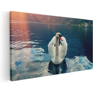Artaza Canvas Schilderij Zwaan op het Water in de Bergen - 80x40 - Foto Op Canvas - Canvas Print
