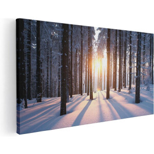Artaza Canvas Schilderij Bos Met Sneeuw Tijdens De Zonsondergang - 60x30 - Foto Op Canvas - Canvas Print