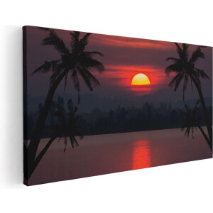 Artaza Canvas Schilderij Zonsondergang Op Het Strand Met Palmbomen - 100x50 - Groot - Foto Op Canvas - Canvas Print