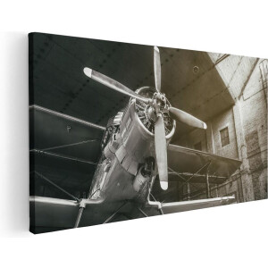 Artaza Canvas Schilderij Vliegtuig - 120x60 cm - Groot - Wanddecoratie Hangar - Muurdecoratie Vintage - Schilderijen Op Canvas Propeller