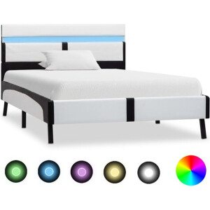vidaXL - Bedframe - met - LED - kunstleer - wit - en - zwart - 90x200 - cm