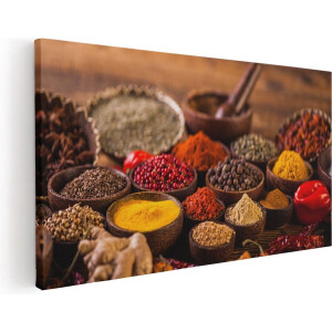 Artaza Canvas Schilderij Diverse Kleurrijke Kruiden Op Tafel - 100x50 - Groot - Foto Op Canvas - Canvas Print