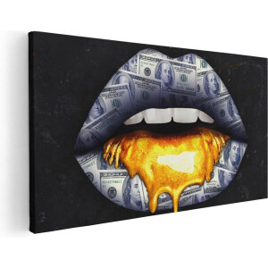 Artaza Canvas Schilderij Dollar Lippen Met Goud - 60x30 - Foto Op Canvas - Canvas Print