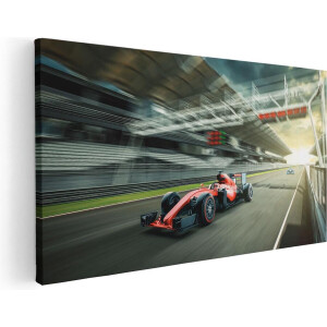 Artaza Canvas Schilderij Formule 1 Auto bij de Finish in het Rood - 120x60 - Groot - Foto Op Canvas - Canvas Print