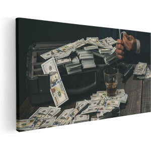 Artaza Canvas Schilderij Dollar Geld Briefjes Op Tafel Van De Maffia - 60x30 - Foto Op Canvas - Canvas Print