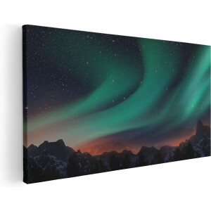 Artaza Canvas Schilderij Noorderlicht in de Bergen - 100x50 - Groot - Foto Op Canvas - Canvas Print
