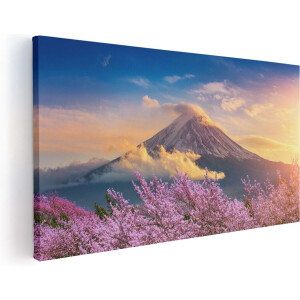 Artaza Canvas Schilderij Fuji Berg Met Roze Bloesembomen - Bloemen - 120x60 - Groot - Foto Op Canvas - Canvas Print