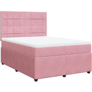 vidaXL - Boxspring - met - matras - fluweel - roze - 140x200 - cm