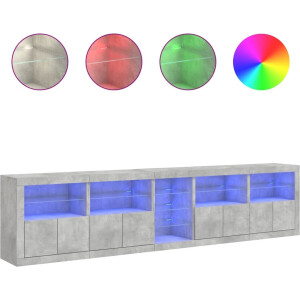 vidaXL - Dressoir - met - LED-verlichting - 283x37x67 - cm - betongrijs