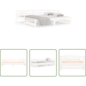 vidaXL Logeerbed - Slaapbank - Uitschuifbare slaapbank zonder matras 80x200 cm wit - Grenenhouten Bed - Witte Bed - Stapelbare Bed
