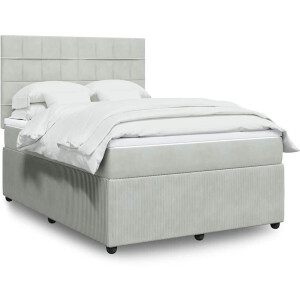 vidaXL - Boxspring - met - matras - fluweel - lichtgrijs - 140x200 - cm