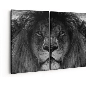 Artaza Canvas Schilderij Tweeluik Leeuw - Leeuwenkop - Zwart Wit - 160x120 - Groot - Foto Op Canvas - Canvas Print