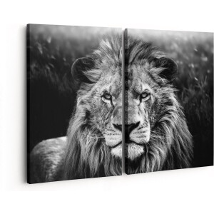 Artaza Canvas Schilderij Tweeluik Leeuw in het Wild - Leeuwenkop - Zwart Wit - 80x60 - Klein - Foto Op Canvas - Canvas Print