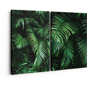 Artaza Canvas Schilderij Tweeluik Tropische Palm Bladeren - Groen - 160x120 - Groot - Foto Op Canvas - Canvas Print