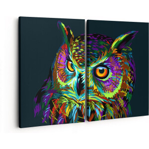 Artaza Canvas Schilderij Tweeluik Kleurrijke Uil - Abstract - 160x120 - Groot - Foto Op Canvas - Canvas Print