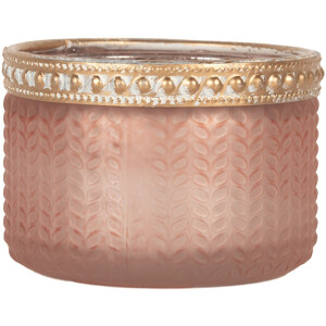 Clayre & Eef Waxinelichthouder Ø 7x4 cm Roze Glas