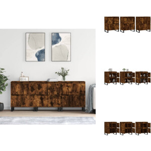 vidaXL Dressoir - Dressoirs - Kast - Wandkast - Dressoirs 3 st bewerkt hout gerookt eikenkleurig