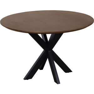 QUVIO Eettafel Sofia - Rond - Ø 130 cm - Stalen kruispoot - FSC® gecertificeerd mangohout - Bruin