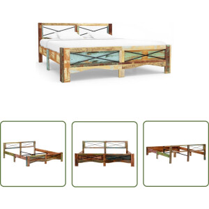 vidaXL Houten Bed - Antiek Bed Frame - Bedframe massief gerecycled hout 180x200 cm - Gerecycled Hout Bed - Vintage Bed - Slaapkamers Meubilair