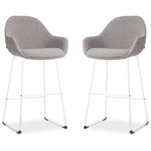 Nolon Nino-Mae Barkrukken Set van 2 Bouclé Taupe - Wit Onderstel - 75 cm - Hoge Kruk - Barkruk met Rugleuning - Design - Scandinavisch - Comfortabel