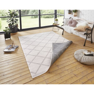 Flycarpets Omkeerbaar Buitenkleed / Vloerkleed - Corsica - Grijs / Creme - Laagpolig Tuintapijt / Buitentapijt / Tuinkleed - 80x250 cm