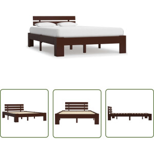vidaXL Donkere Bruine Bed - Massief Houten Bedframe - Bedframe massief grenenhout donkerbruin 140x200 cm - Tweepersoons Bed - Grenenhout Bedframe - Bed Frame