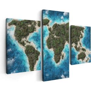 Artaza Canvas Schilderij Drieluik Eilanden Wereldkaart - 90x60 - Foto Op Canvas - Canvas Print