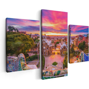 Artaza Canvas Schilderij Drieluik Park Güell Uitzicht op Barcelona - 90x60 - Foto Op Canvas - Canvas Print