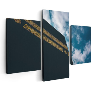 Artaza Canvas Schilderij Drieluik Kaäba Gebedshuis in Mekka - 90x60 cm - Wanddecoratie Woonkamer - Schilderijen - Muurdecoratie