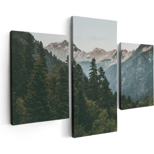 Artaza Canvas Schilderij Drieluik Bos Met Bomen In De Bergen - 90x60 - Foto Op Canvas - Canvas Print