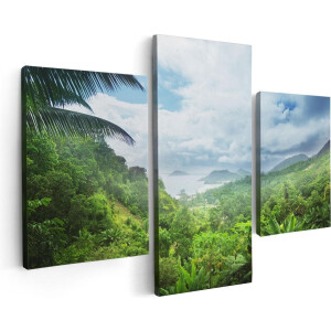 Artaza Canvas Schilderij Drieluik Jungle Uitzicht Op De Seychellen - 90x60 - Foto Op Canvas - Canvas Print
