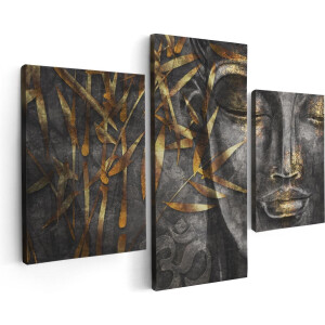 Artaza Canvas Schilderij Drieluik Gouden Boeddha Van Aquarel - Abstract - 90x60 - Foto Op Canvas - Canvas Print