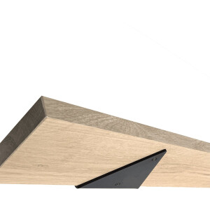 GoudmetHout Massief Eiken Wandplank - 180x15 cm - Plankdrager driehoekvorm Mat Zwart - Boekenplank - Muurplank