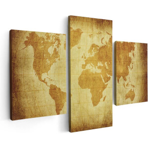Artaza Canvas Schilderij Drieluik Oude Wereldkaart Met Graden Lijnen - 90x60 - Foto Op Canvas - Canvas Print