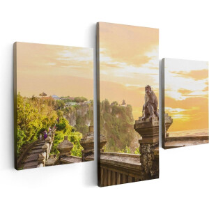 Artaza Canvas Schilderij Drieluik Aap Op De Uluwatu Tempel In Bali - 90x60 - Foto Op Canvas - Canvas Print