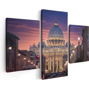 Artaza Canvas Schilderij Drieluik Sint Pietersbasiliek in Rome, Italië - 90x60 - Foto Op Canvas - Canvas Print
