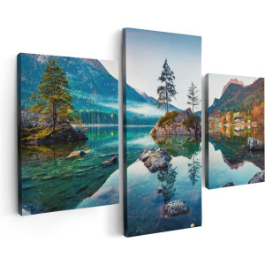 Artaza Canvas Schilderij Drieluik Meer In De Bergen Tijdens De Herfst - 90x60 - Foto Op Canvas - Canvas Print