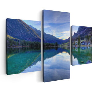Artaza Canvas Schilderij Drieluik Meer Met Weerkaatsing In De Bergen - 90x60 - Foto Op Canvas - Canvas Print