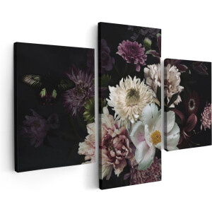 Artaza Canvas Schilderij Drieluik Diverse Bloemen Op Zwart Achtergrond - 180x120 - Groot - Foto Op Canvas - Canvas Print