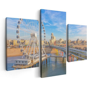 Artaza Canvas Schilderij Drieluik Scheveningen Pier met de Ferris Wheel - Reuzenrad - 90x60 - Foto Op Canvas - Canvas Print