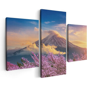Artaza Canvas Schilderij Drieluik Fuji Berg Met Roze Bloesembomen - Bloemen - 90x60 - Foto Op Canvas - Canvas Print