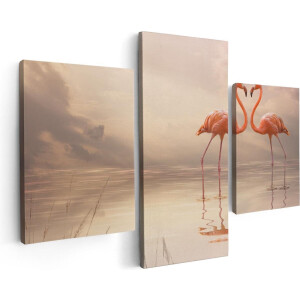 Artaza Canvas Schilderij Drieluik Twee Flamingo's in een Hartjes Vorm  - 90x60 - Foto Op Canvas - Canvas Print