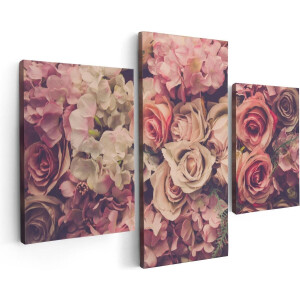 Artaza Canvas Schilderij Drieluik Roze Rozen Achtergrond - Retro - Bloemen - 90x60 - Foto Op Canvas - Canvas Print