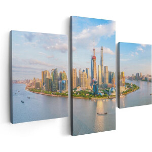Artaza Canvas Schilderij Drieluik Skyline Shanghai Stad in China - 90x60 - Foto Op Canvas - Canvas Print